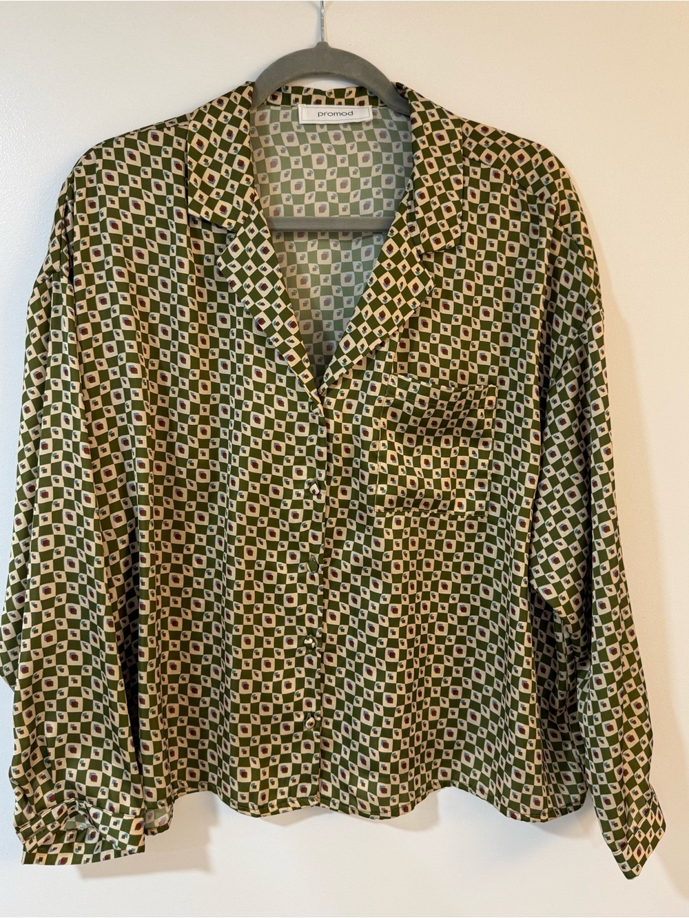 Promod Olive & Cream Geometric Button-Down Shirt